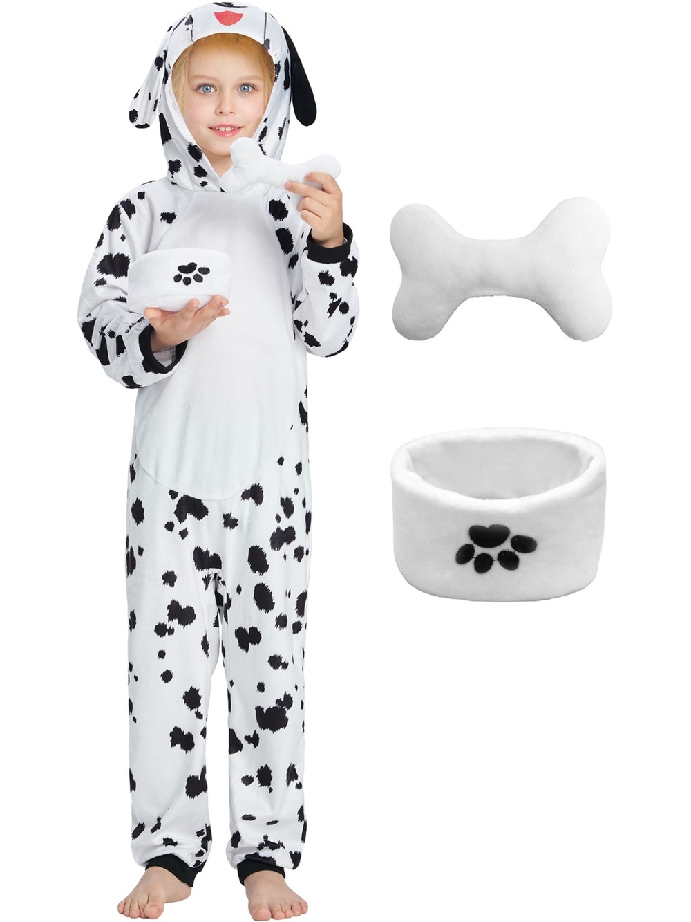 Kids Dalmatian Puppy Costume Jumpsuit with Accessories